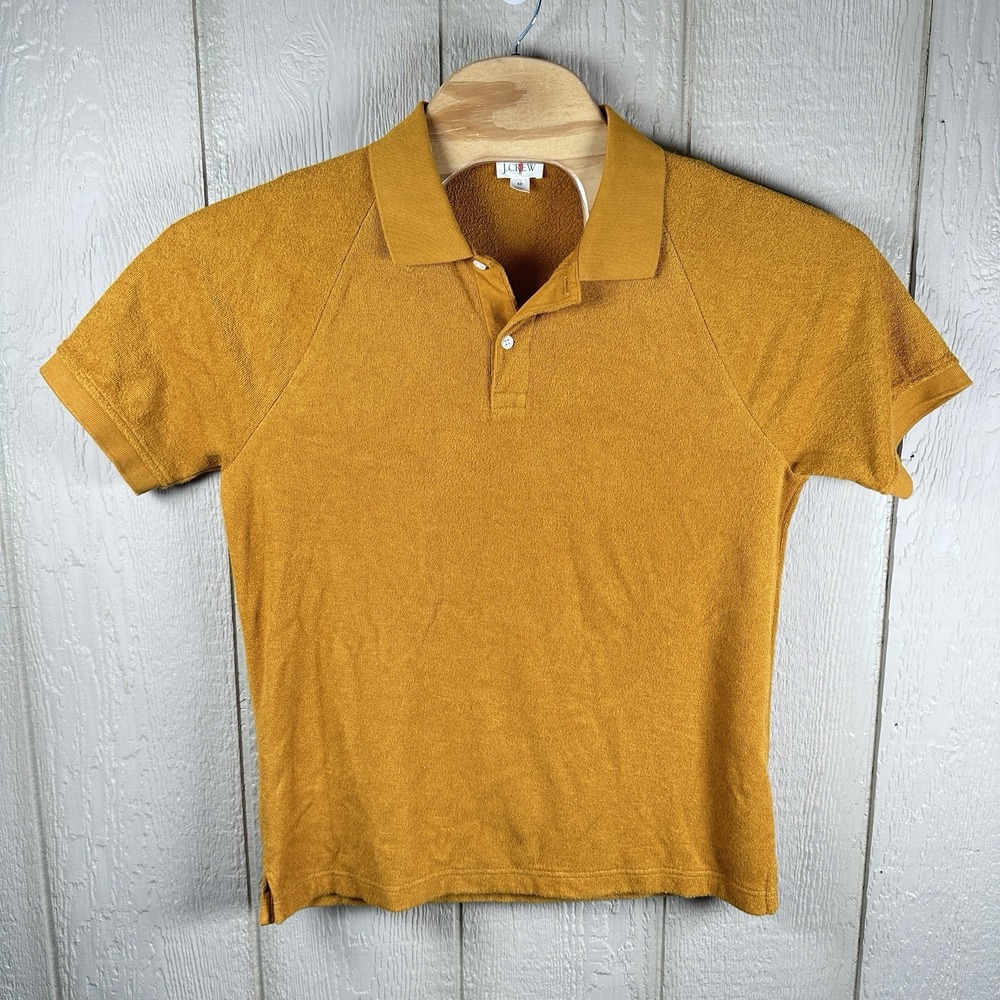 J.Crew Terry Cloth Collared Raglan Sleeve Pullover Polo Shirt Mens Medium Gold